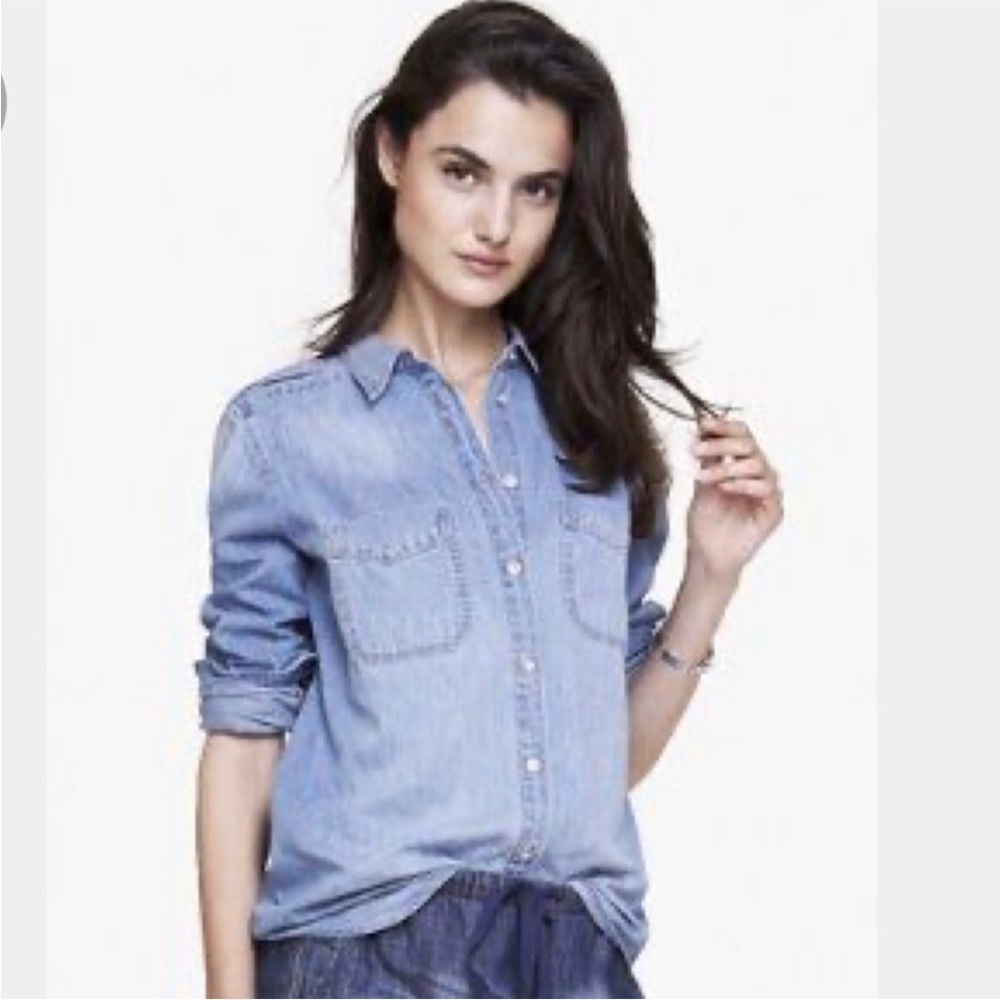 Express Light Wash Denim Boyfriend Shirt XSmall